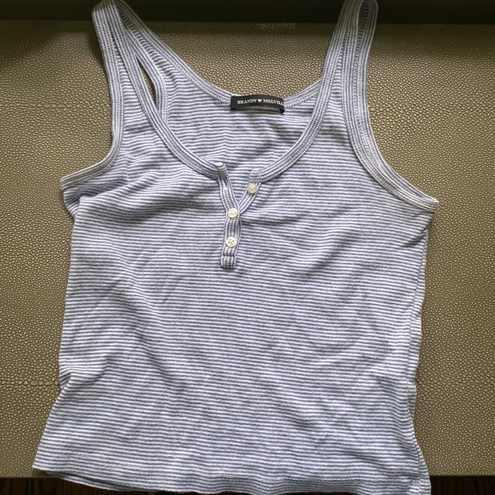 Brandy Melville Blue and White Stripe Tank Top